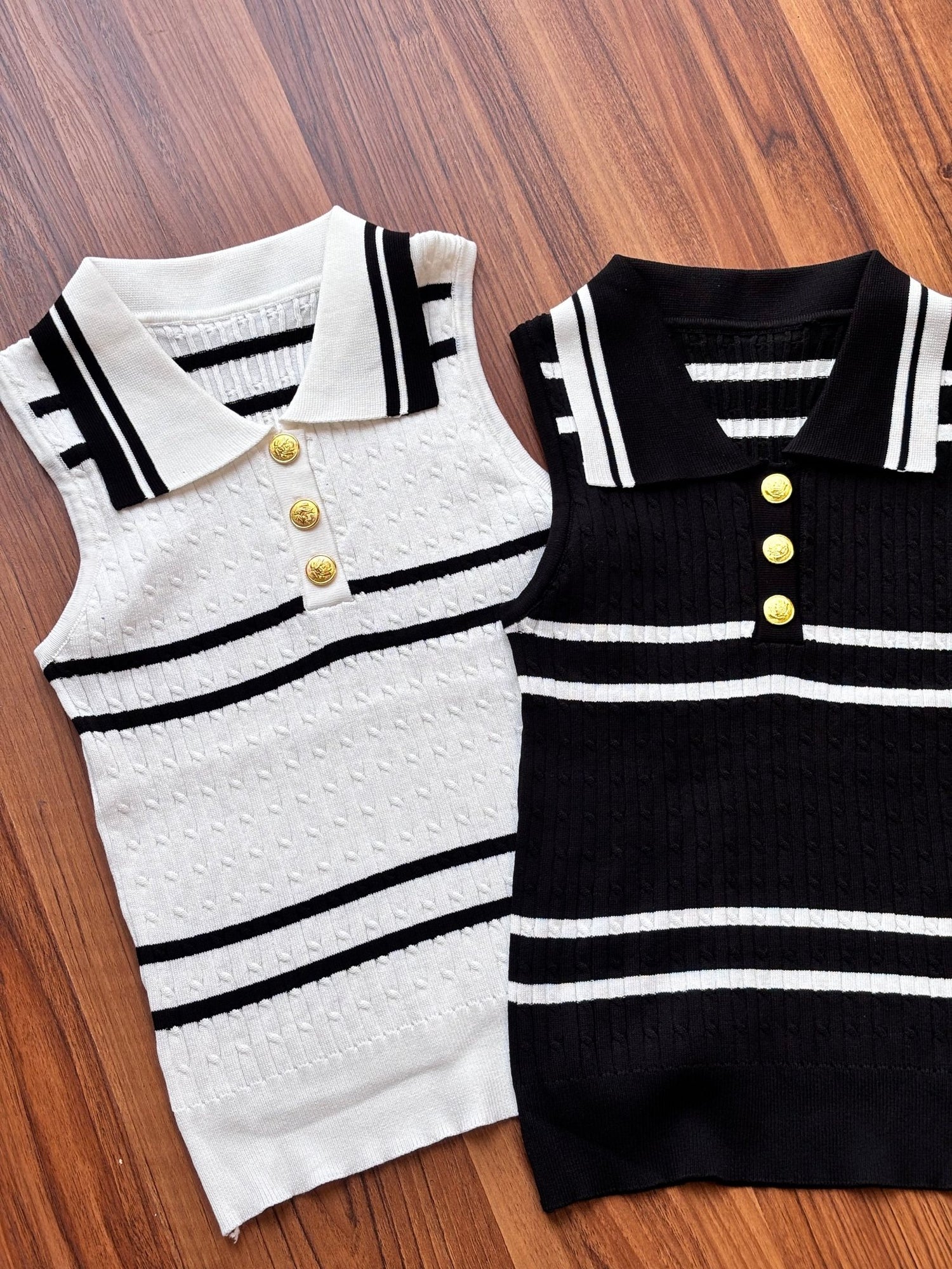 Knit Stripes Polo Top - White - Under Attack