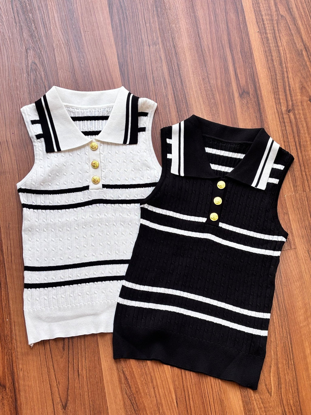 Knit Stripes Polo Top - White - Under Attack