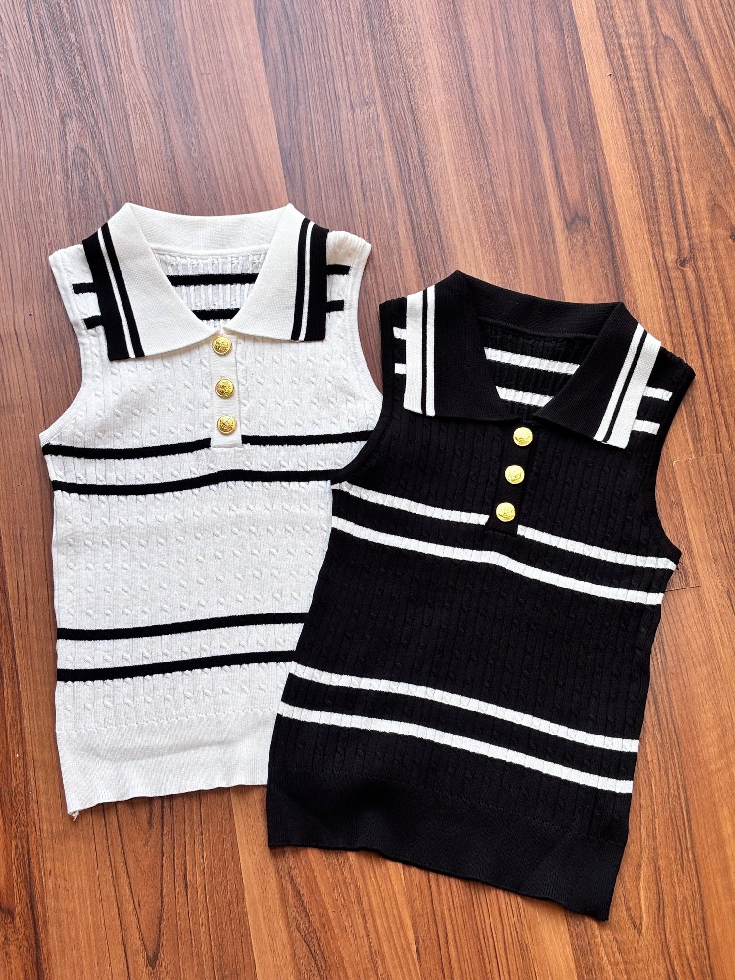 Knit Stripes Polo Top - White - Under Attack