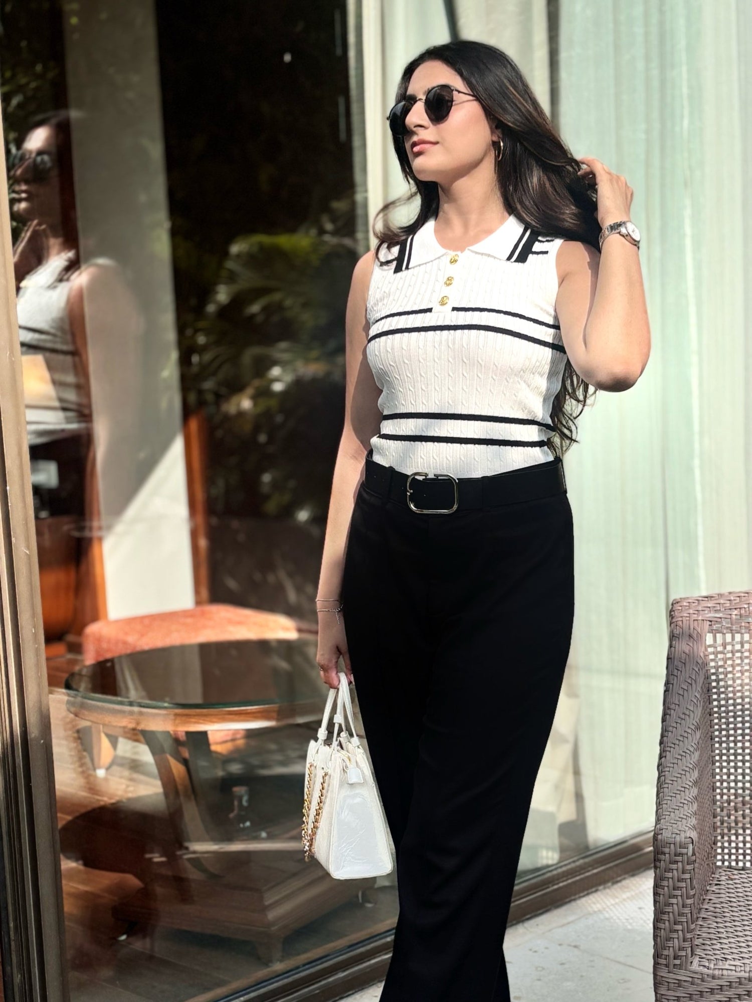 Knit Stripes Polo Top - White - Under Attack