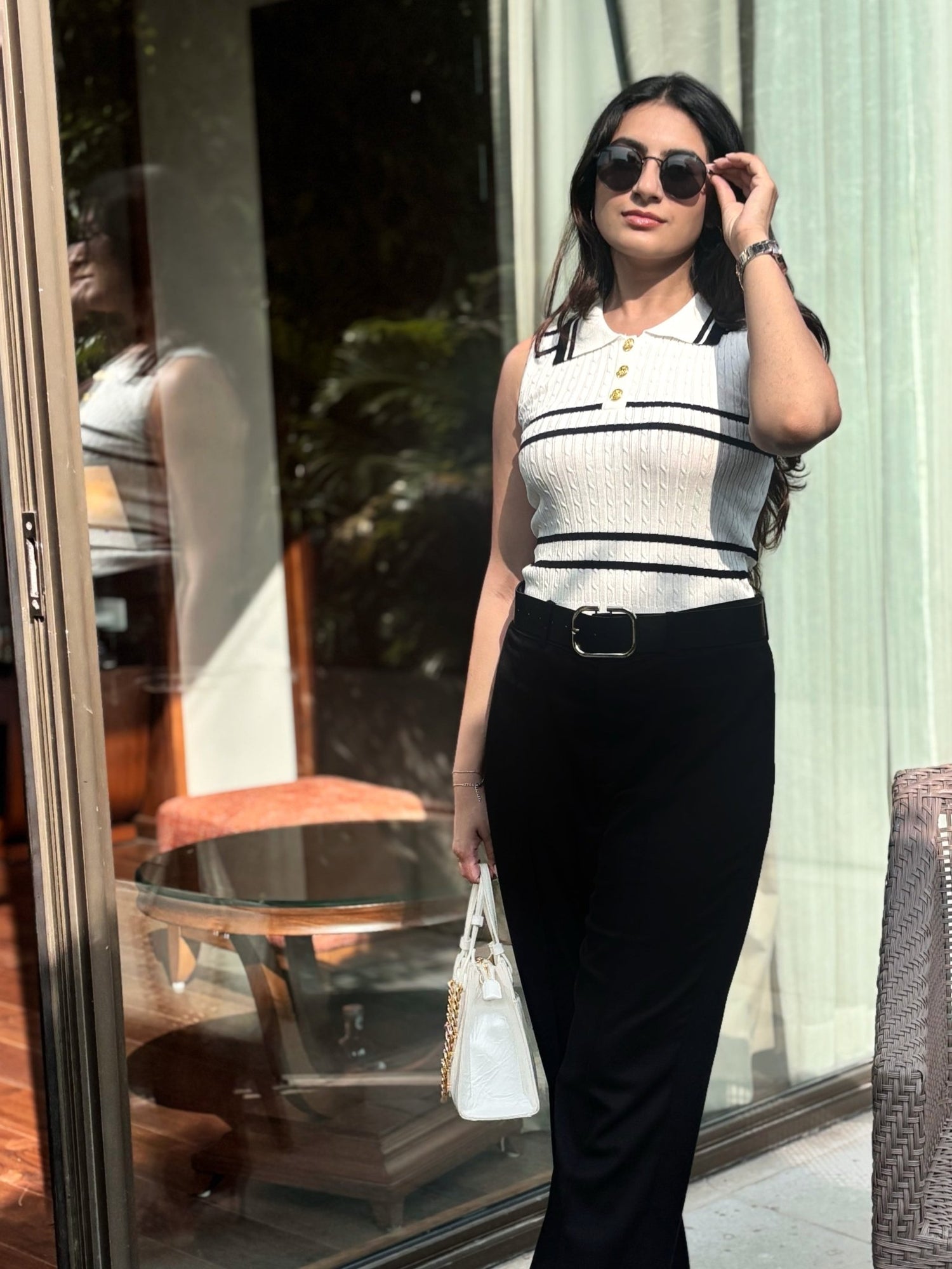 Knit Stripes Polo Top - White - Under Attack