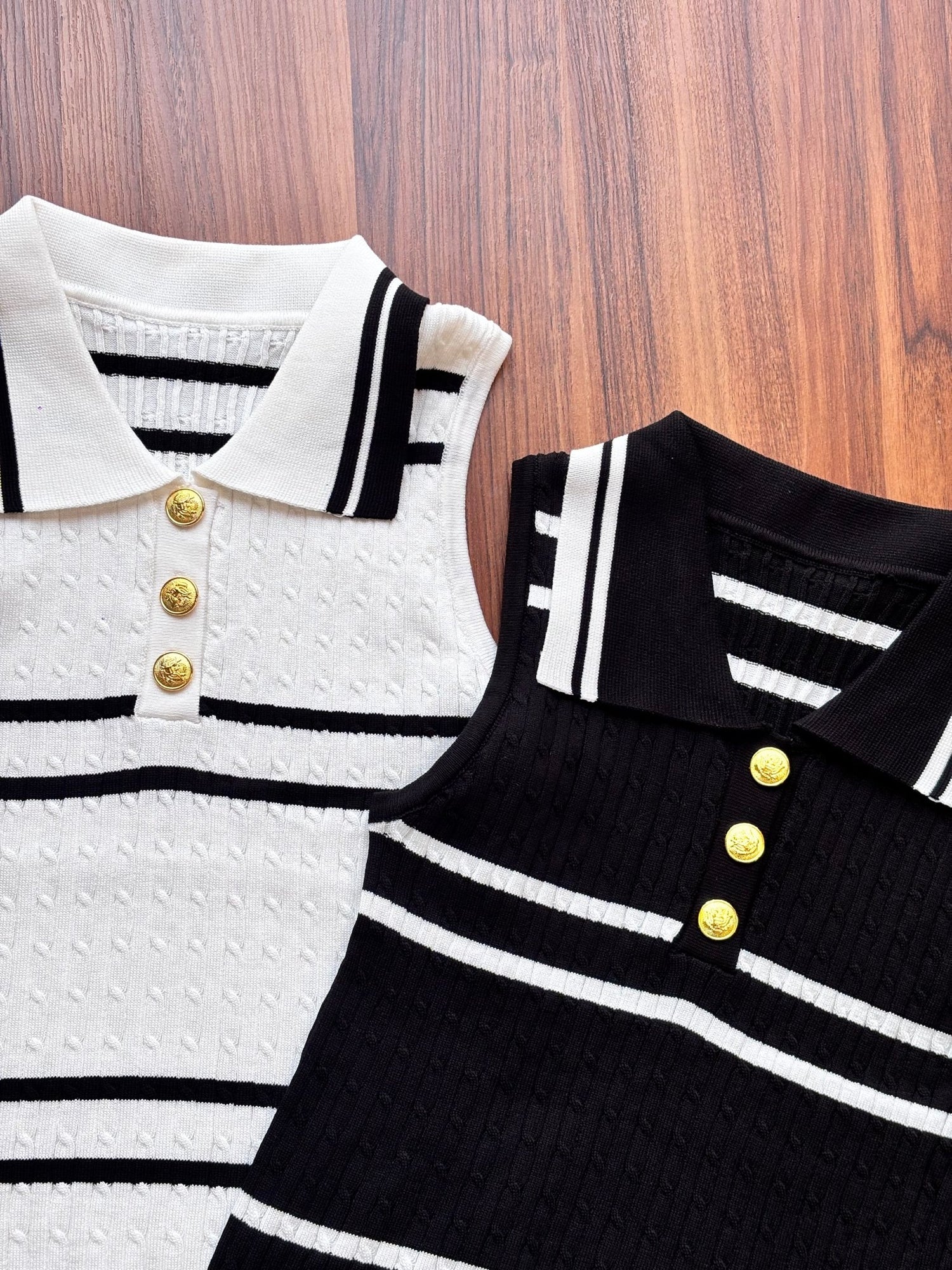 Knit Stripes Polo Top - White - Under Attack