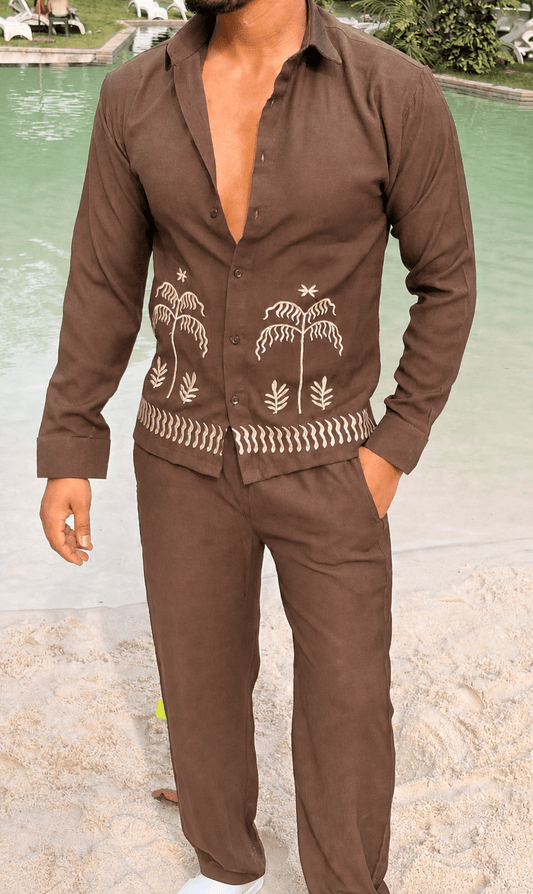 Krabi Linen Textured Coord set - BROWN - Under Attack