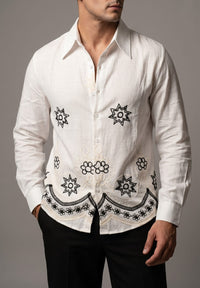 Laos Linen Embroided Shirt - WHITE