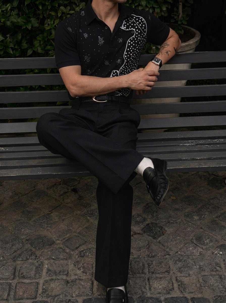 Leopard Half Sleeves Polo Tshirt - Black - Under Attack