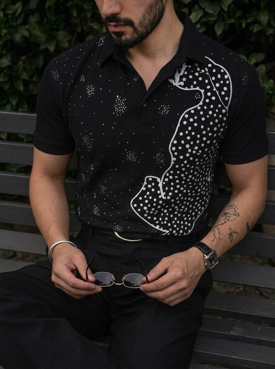 Leopard Half Sleeves Polo Tshirt - Black - Under Attack