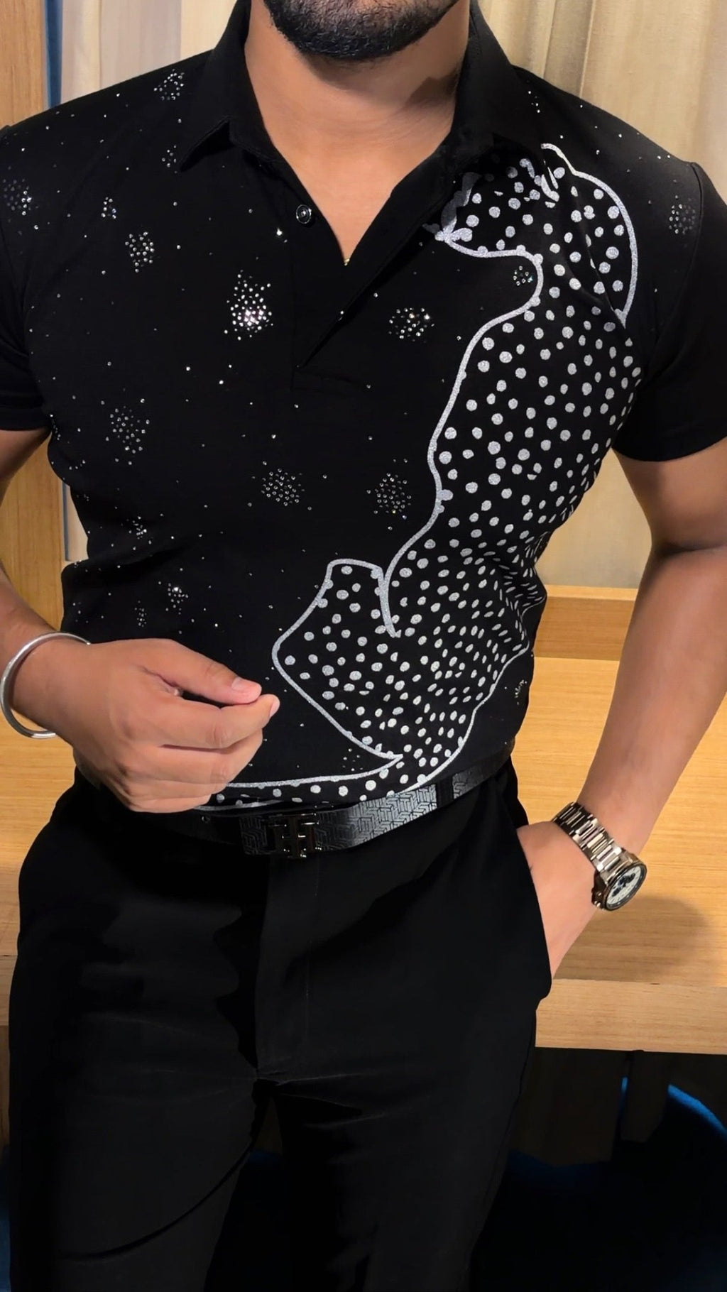 Leopard Half Sleeves Polo Tshirt - Black - Under Attack