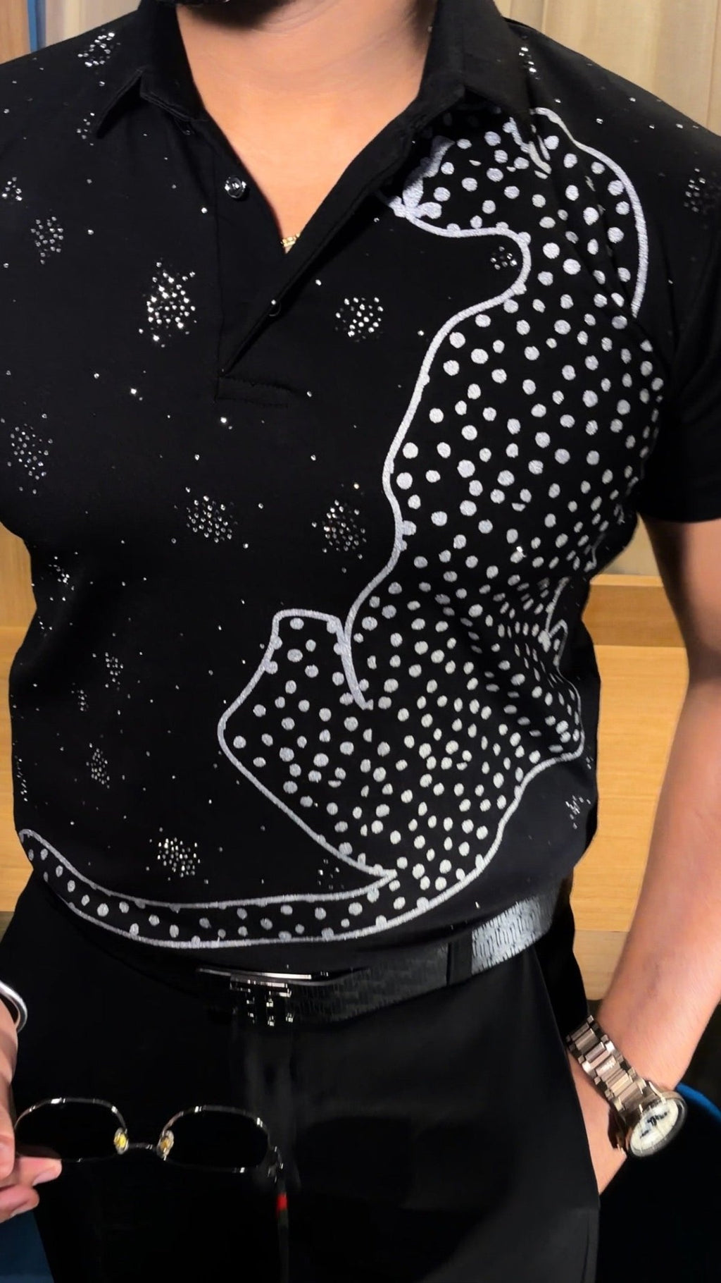 Leopard Half Sleeves Polo Tshirt - Black - Under Attack