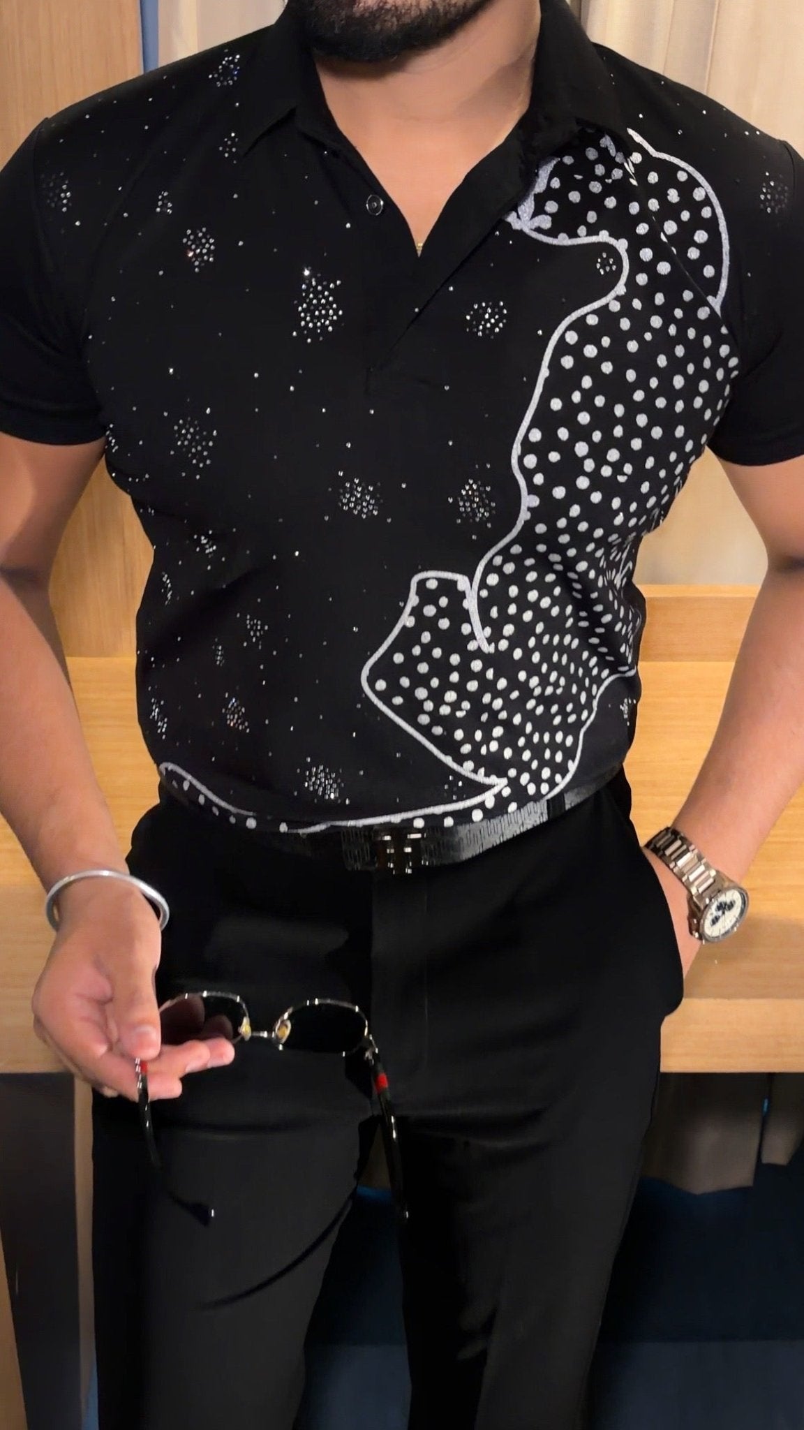 Leopard Half Sleeves Polo Tshirt - Black - Under Attack
