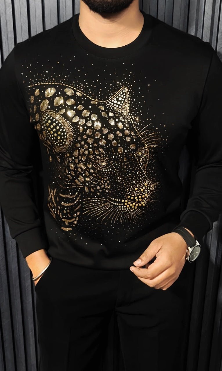 Leopard Hunt Swarovski Sweatshirt - Black - Under Attack