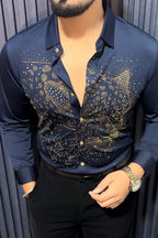 Leopard Roar Jacquard Shirt - NAVY - Under Attack