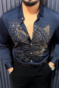 Leopard Roar Jacquard Shirt - NAVY - Under Attack