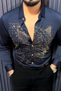 Leopard Roar Royal Jacquard Shirt - NAVY