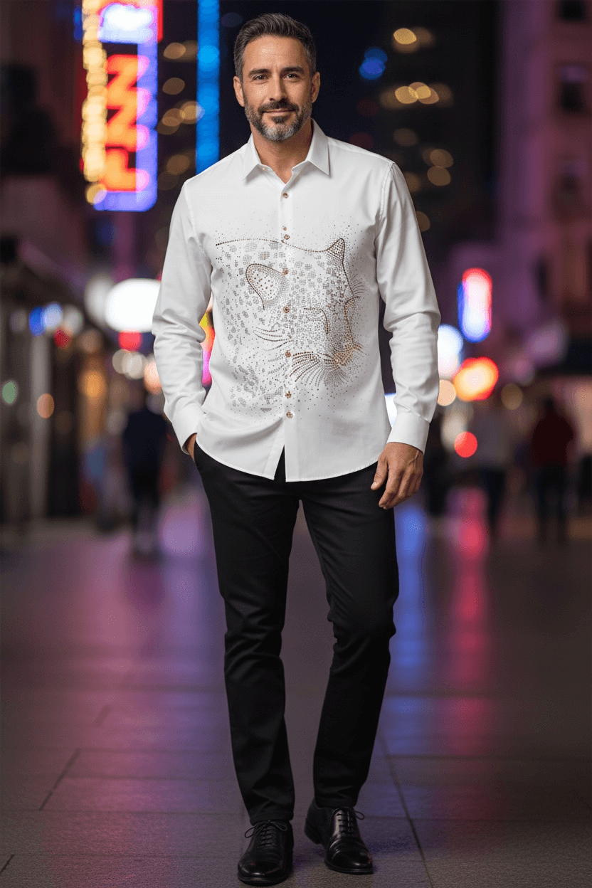 Leopard Roar Jacquard Shirt - WHITE - Under Attack