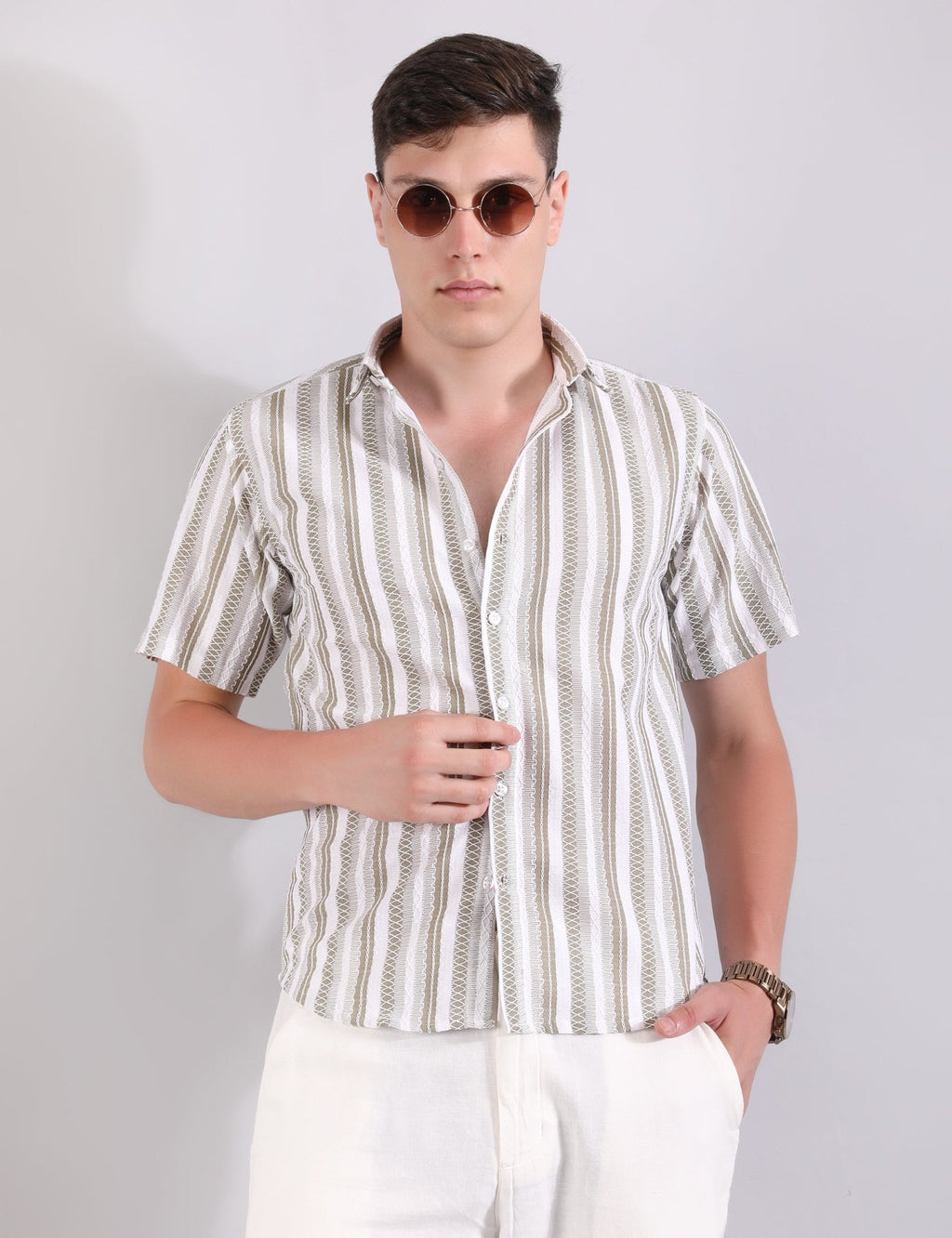 Linen Shirt Textured Stripe - Steel - Under Attack