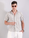 Linen Shirt Textured Stripe - Steel - Under Attack