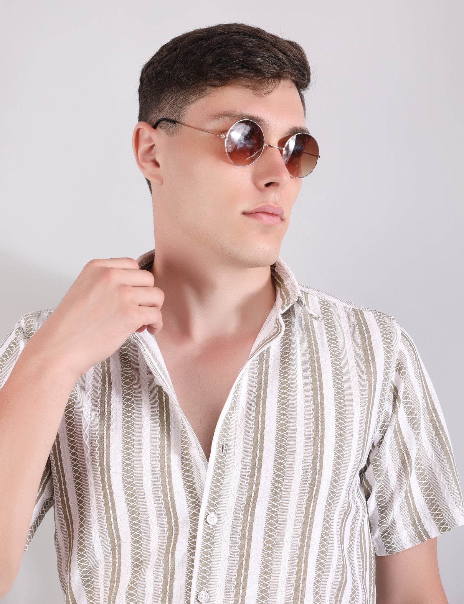 Linen Shirt Textured Stripe - Steel - Under Attack
