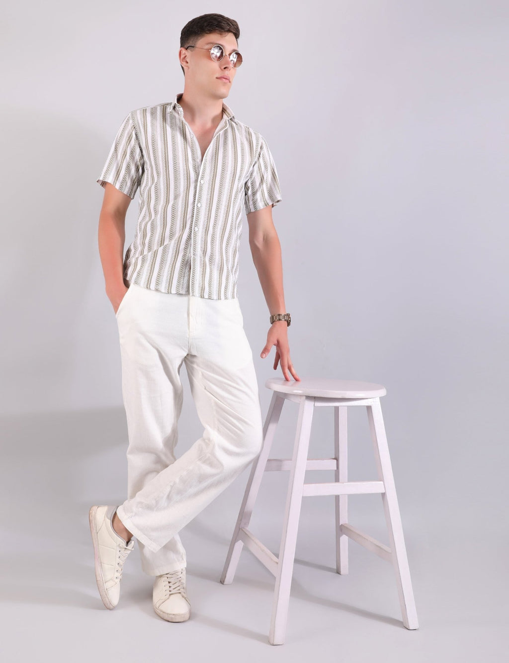 Linen Shirt Textured Stripe - Steel - Under Attack