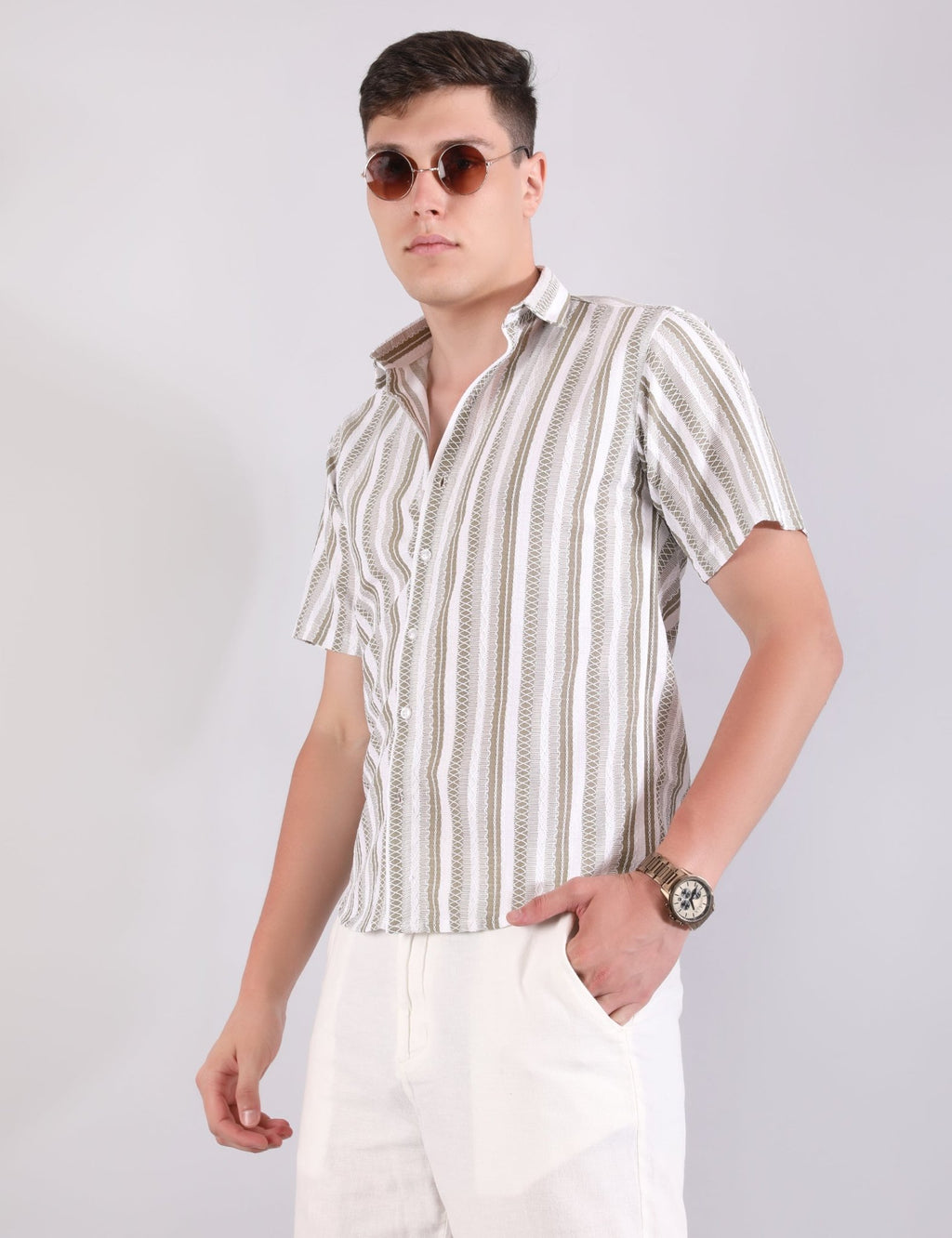 Linen Shirt Textured Stripe - Steel - Under Attack