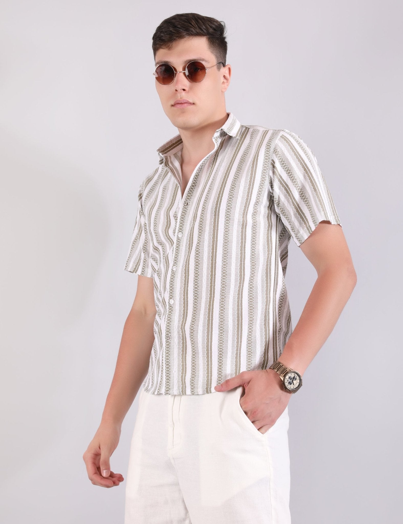Linen Shirt Textured Stripe - Steel - Under Attack