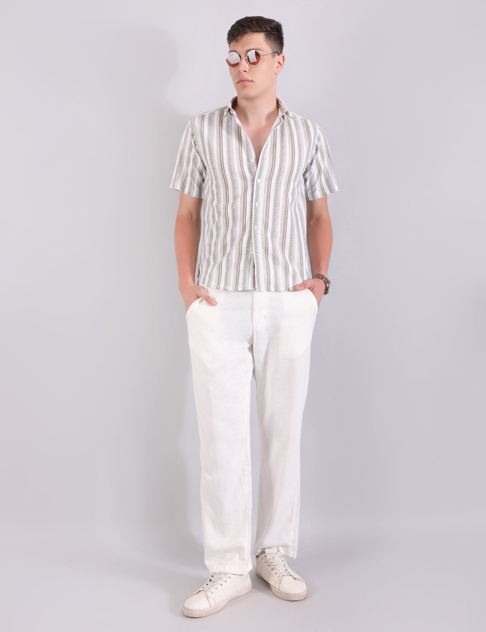 Linen Shirt Textured Stripe - Steel - Under Attack