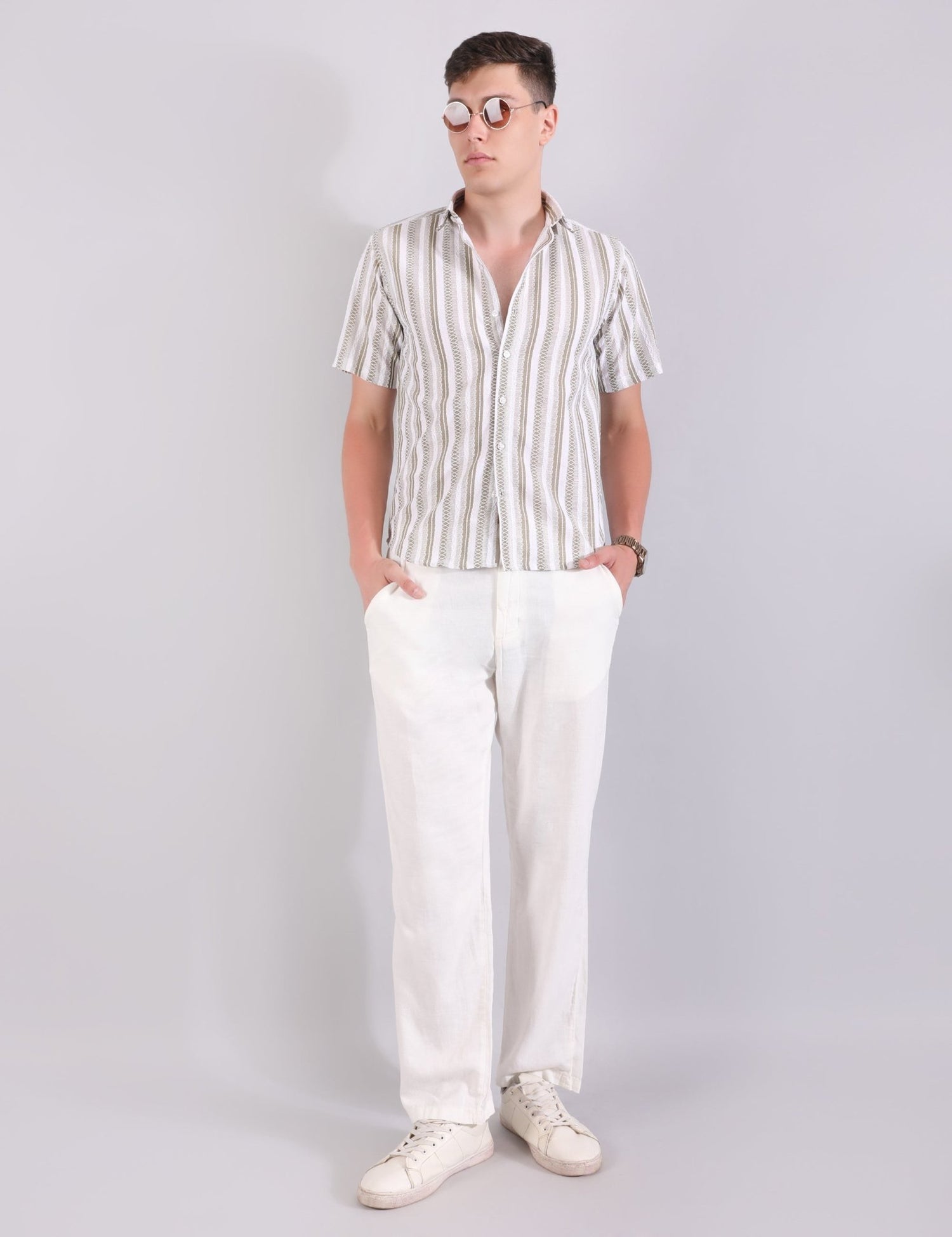 Linen Shirt Textured Stripe - Steel - Under Attack