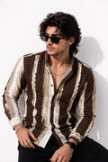 Linen Signature Printed Shirt - Brown Beige - Under Attack