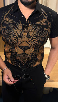 Lion Full Face Half Sleeves Polo Tshirt - Black