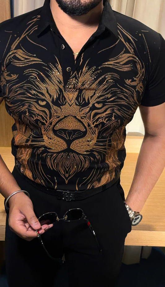 Lion Full Face Half Sleeves Polo Tshirt - Black - Under Attack