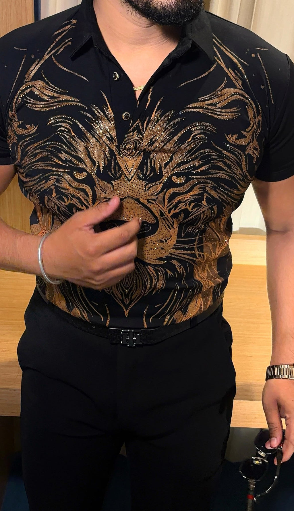 Lion Full Face Half Sleeves Polo Tshirt - Black - Under Attack