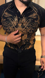 Lion Full Face Half Sleeves Polo Tshirt - Black - Under Attack