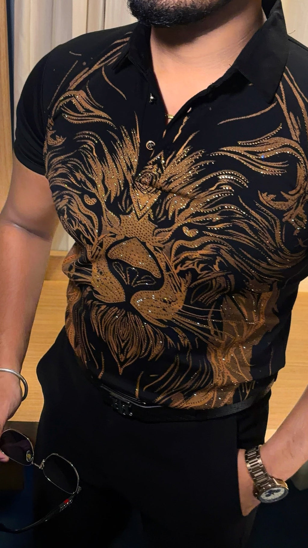Lion Full Face Half Sleeves Polo Tshirt - Black - Under Attack