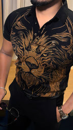 Lion Full Face Half Sleeves Polo Tshirt - Black - Under Attack