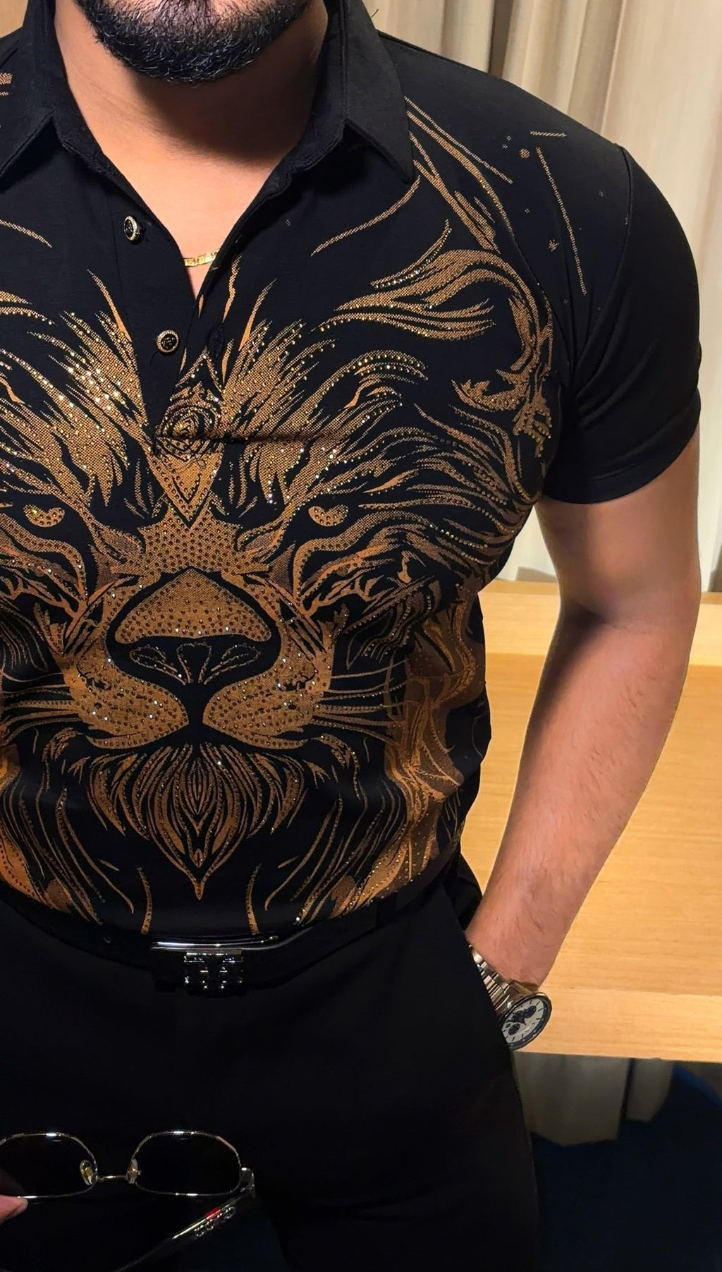 Lion Full Face Half Sleeves Polo Tshirt - Black - Under Attack