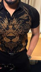 Lion Full Face Half Sleeves Polo Tshirt - Black - Under Attack