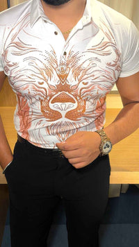 Lion Full Face Half Sleeves Polo Tshirt - White