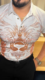 Lion Full Face Half Sleeves Polo Tshirt - White - Under Attack
