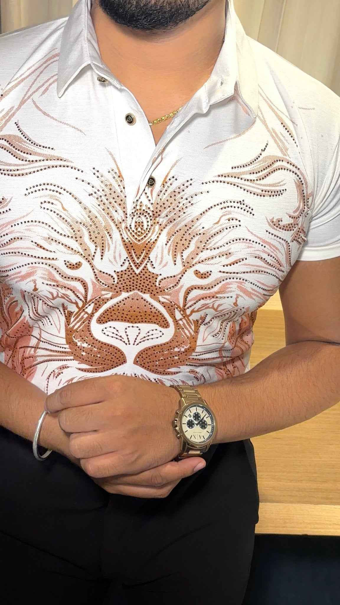 Lion Full Face Half Sleeves Polo Tshirt - White - Under Attack