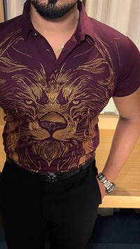 Lion Full Face Half Sleeves Polo Tshirt - Wine