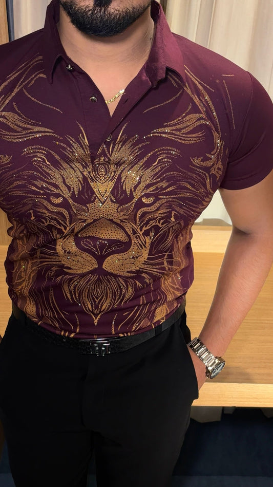 Lion Full Face Half Sleeves Polo Tshirt - Wine - Under Attack