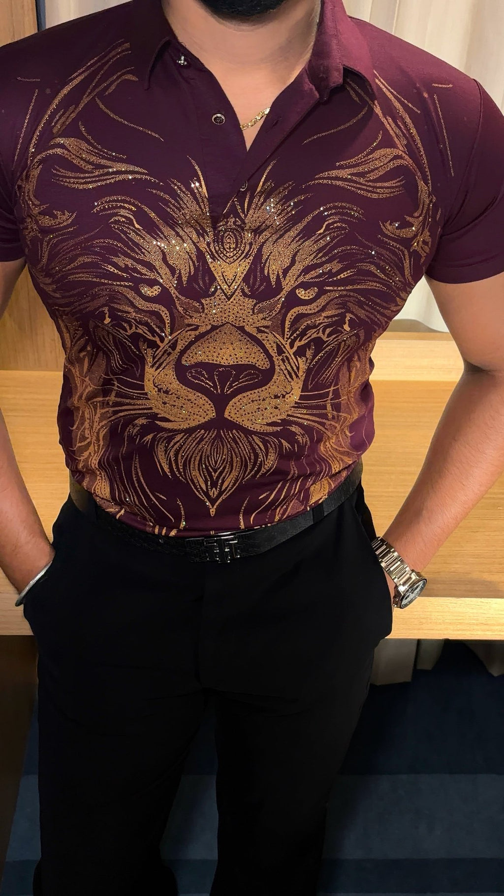 Lion Full Face Half Sleeves Polo Tshirt - Wine - Under Attack