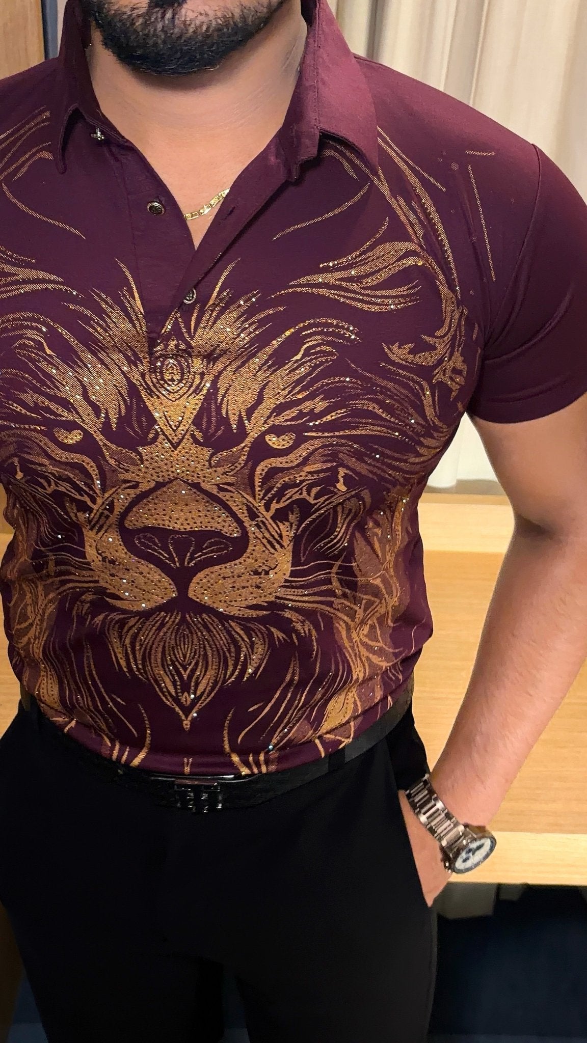 Lion Full Face Half Sleeves Polo Tshirt - Wine - Under Attack