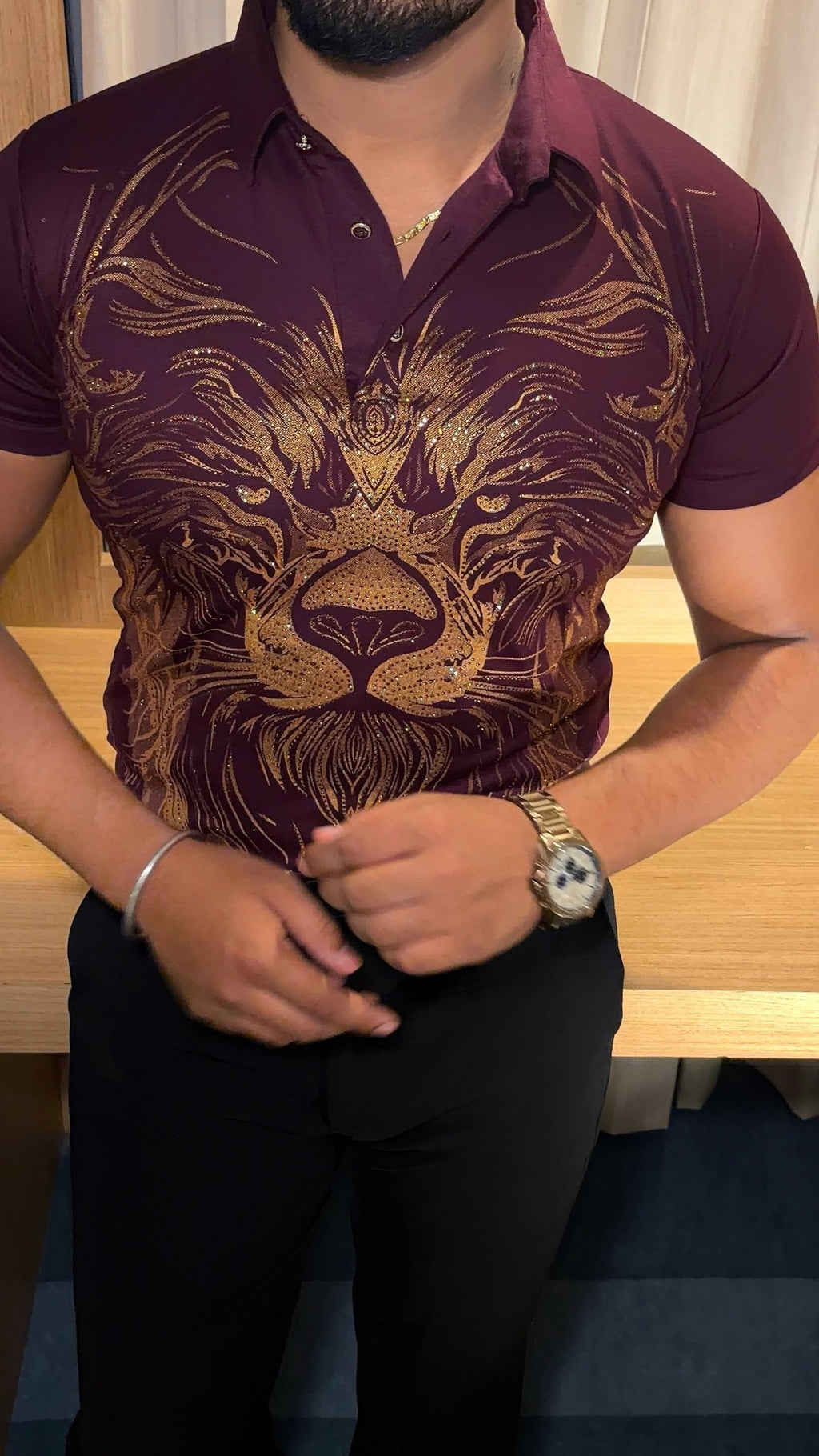 Lion Full Face Half Sleeves Polo Tshirt - Wine - Under Attack