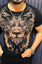 Lion Full Face Half Sleeves Tshirt - Black - Under Attack