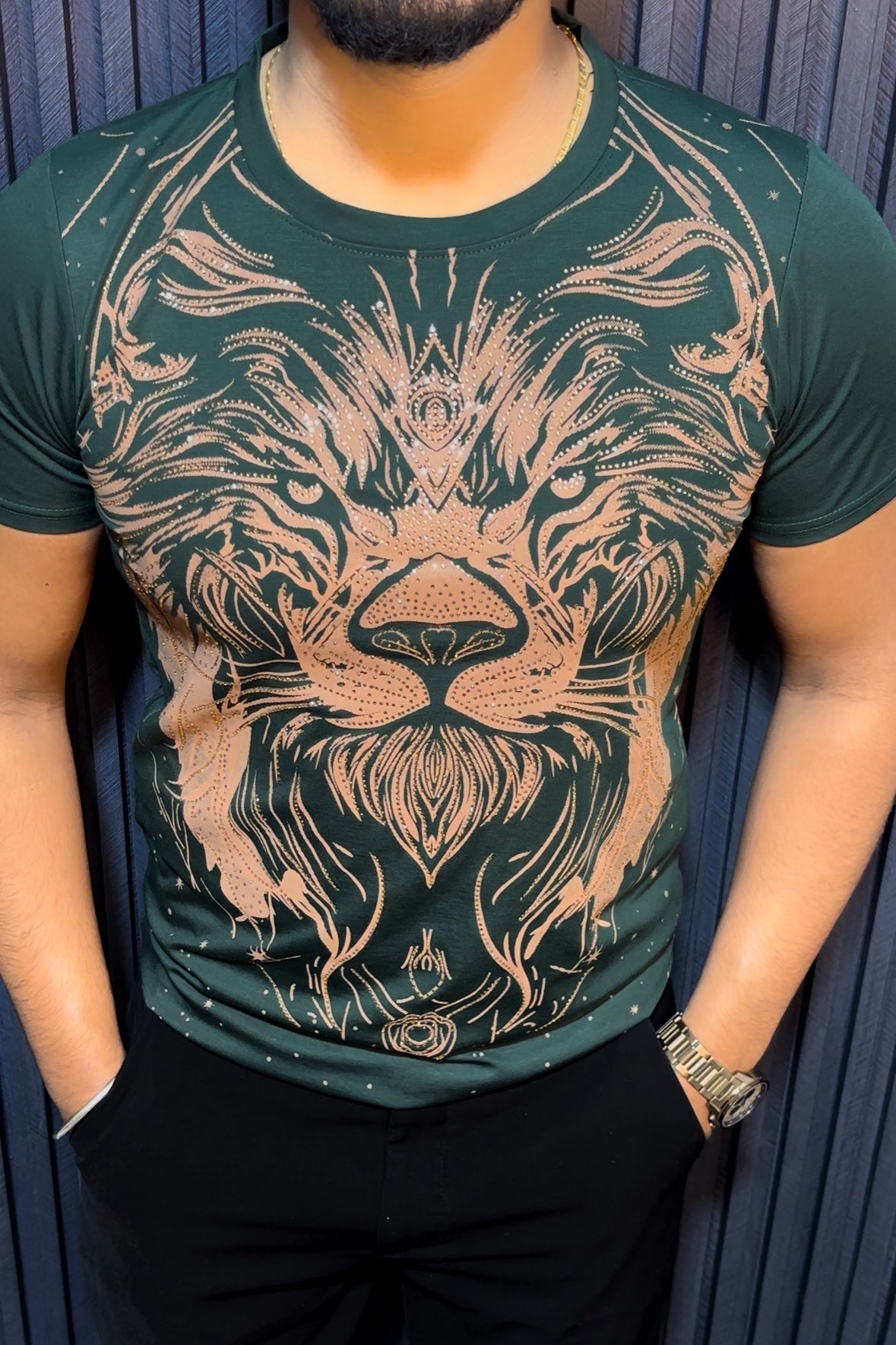 Lion Full Face Half Sleeves Tshirt - Green - Under Attack