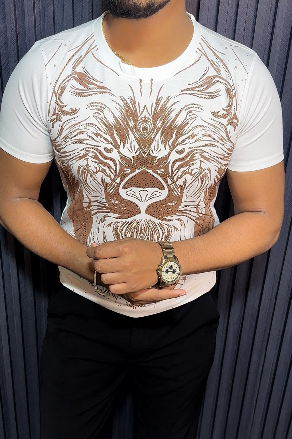 Lion Full Face Half Sleeves Tshirt - White - Under Attack
