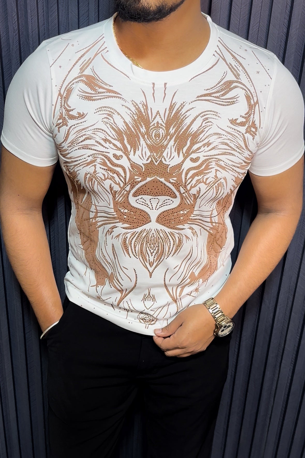 Lion Full Face Half Sleeves Tshirt - White - Under Attack