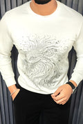 Lion Roar Swarovski Sweatshirt - Ivory White - Under Attack