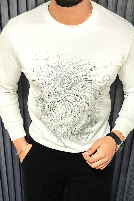 Lion Roar Swarovski Sweatshirt - Ivory White - Under Attack