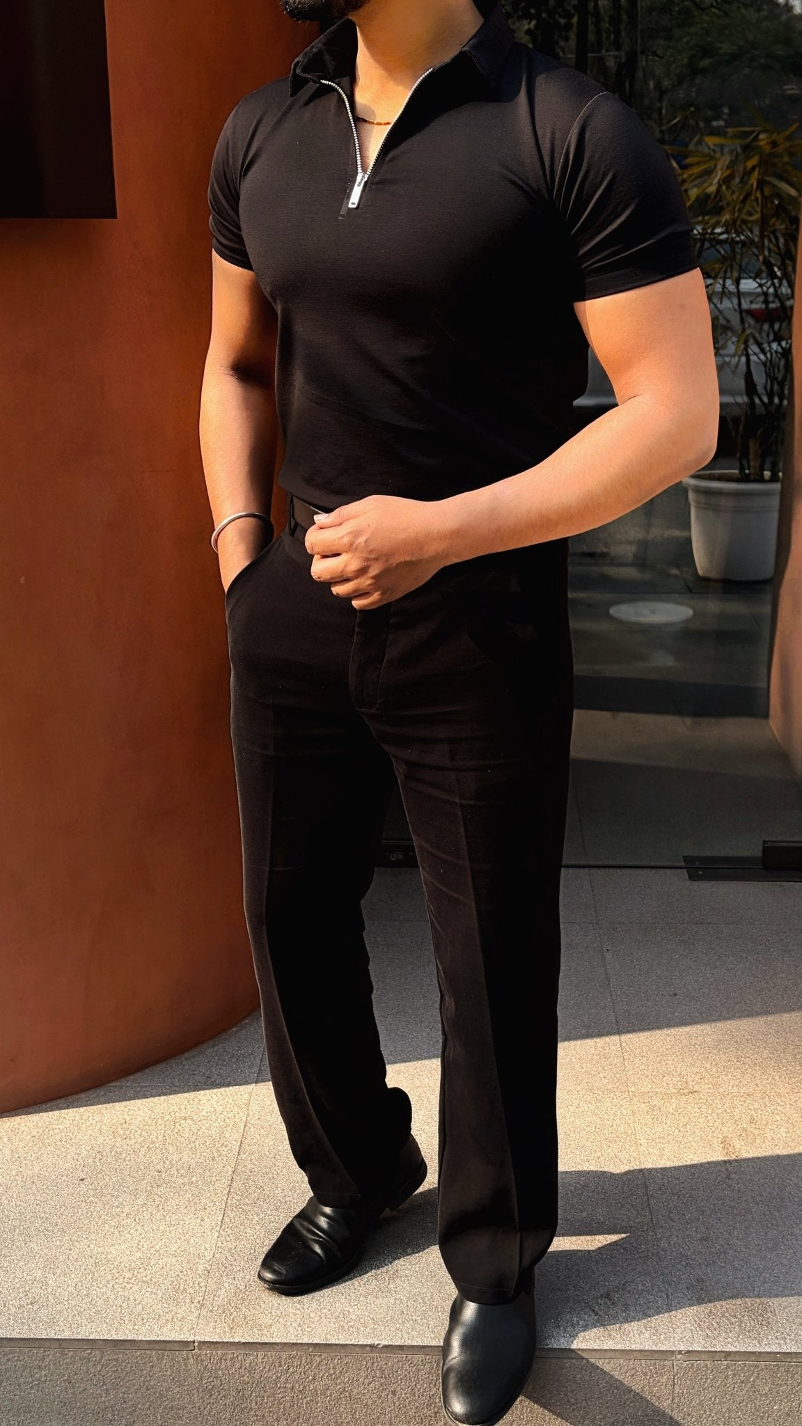 Luxury Half Zipper and Trouser Coord set - BLACK - Under Attack